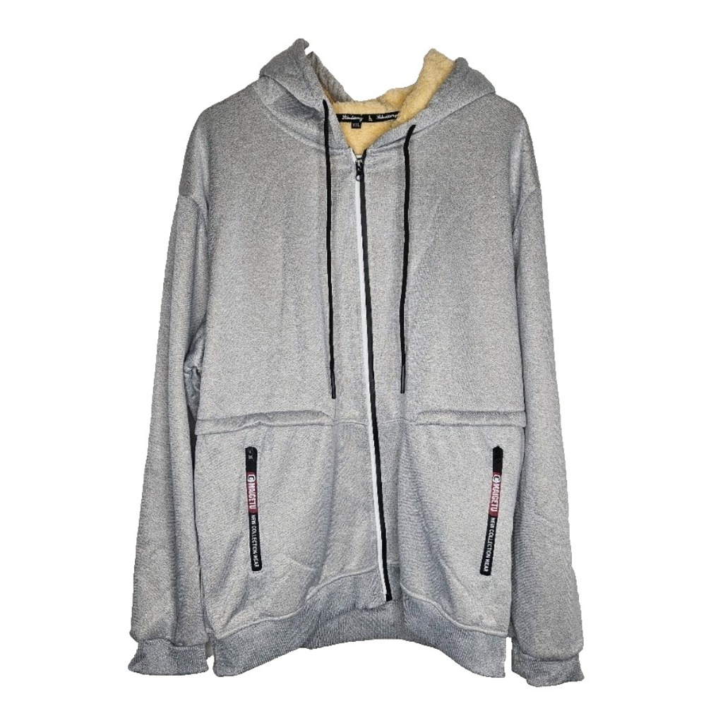 Maigetu Sherpa Lined Hoodie XXL Gray Full Zip Athleisure Streetwear Casual